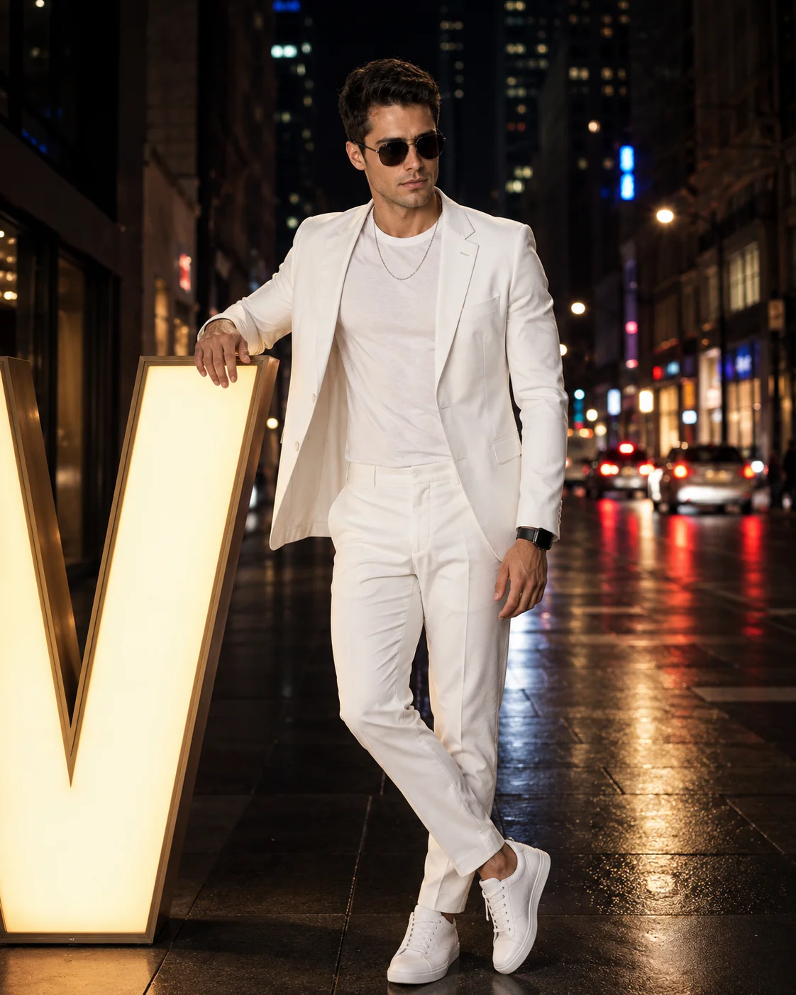 Night City All-White Businessman Portrait AI Prompt AI generated prompt preview