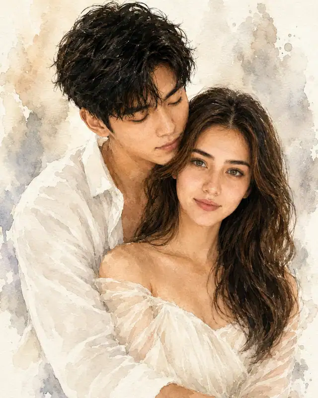 Luxury Fine Art Watercolor Couple Portrait