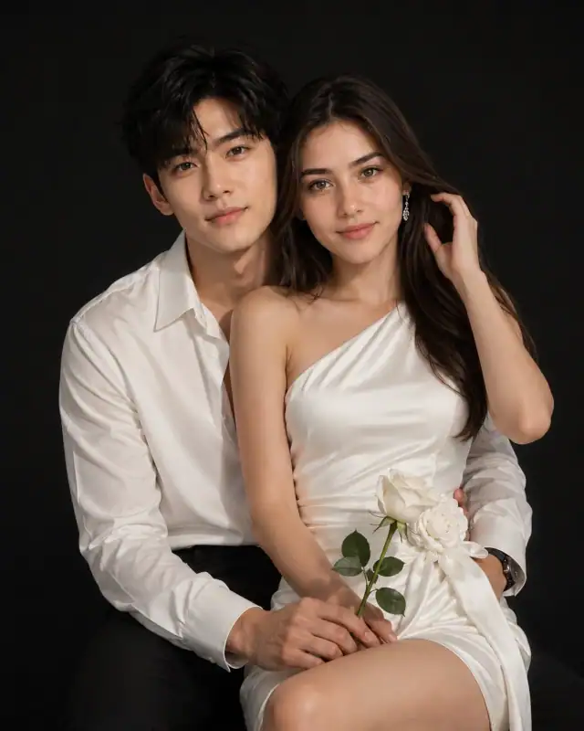 Luxury Korean Couple Studio White Rose Portrait