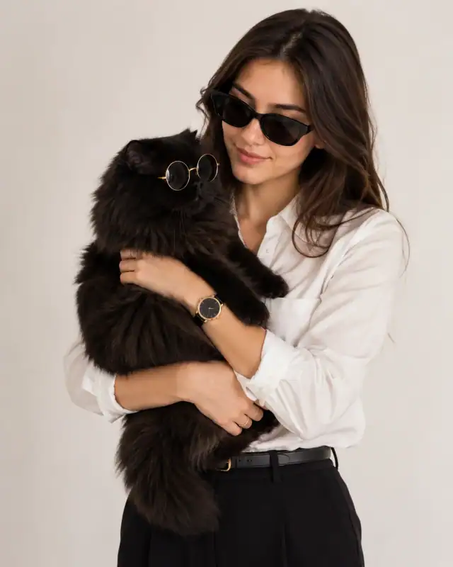 Luxury Long Sleeve Black Persian Cat Sunglasses Prompt